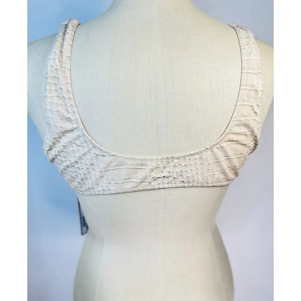 Skims Signature Swim Egret Crocodile Print Plus Plunge Triangle Bikini Top 3X